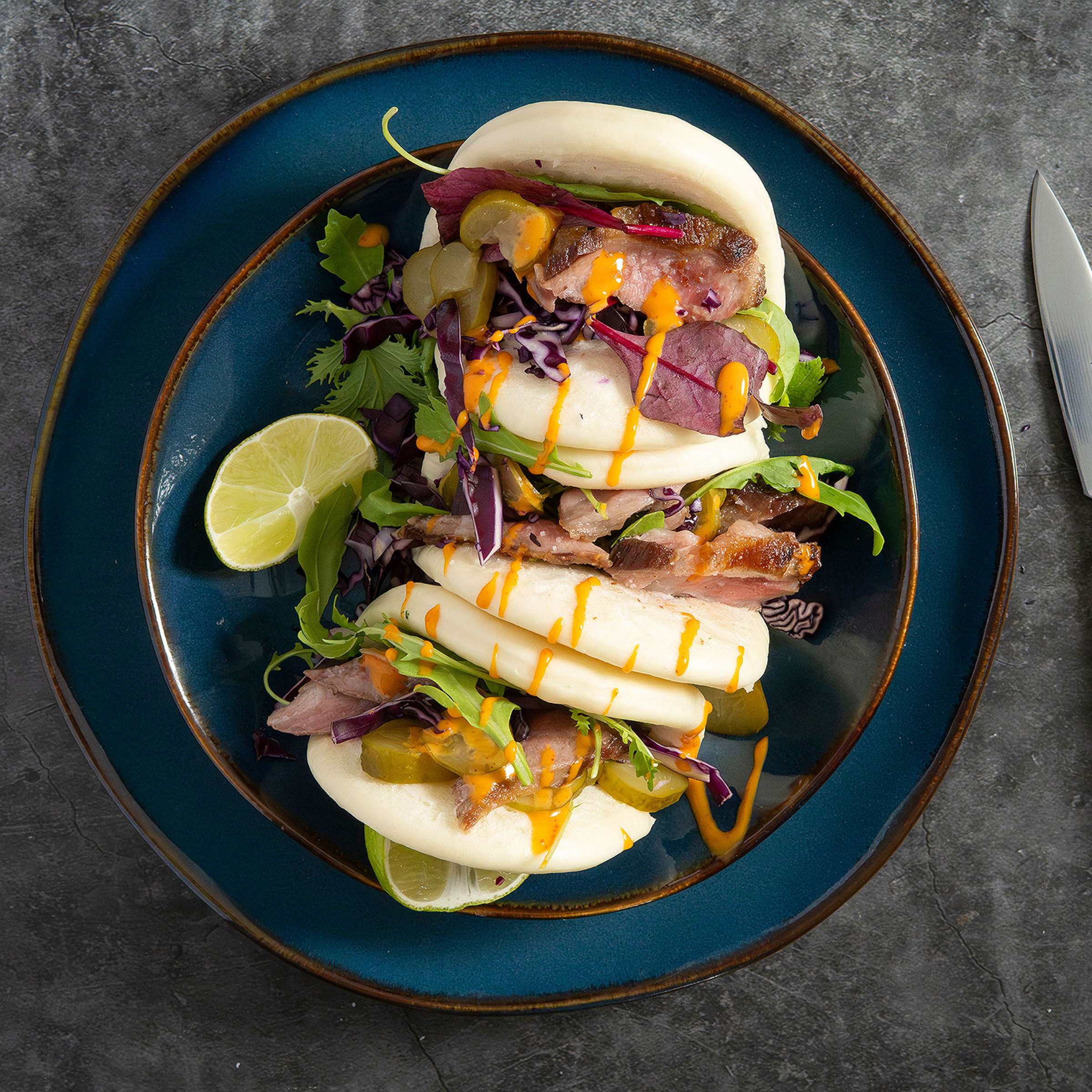 VERTIGO DENIM Speiseteller blau,braun